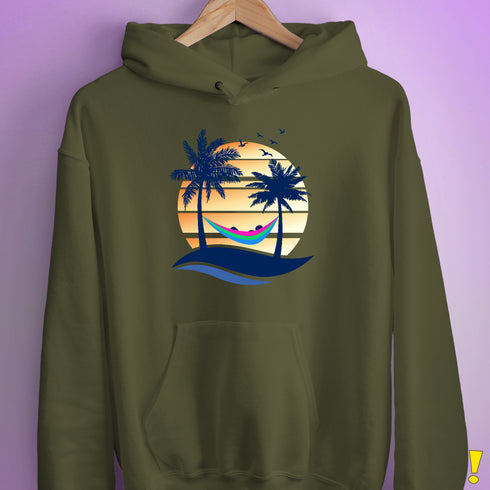 Polysexual Pride Hammock Summer Beach Sunset Hoodie - Army
